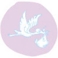 Gezeichnetes Icon mit fliegenden Storch und Baby im Tragetuch VELNATAL® plus mit Quatrefolic®